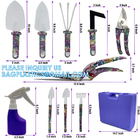 10Pcs Garden Tools Set Mini With Purple Floral Print For Planting Weeding Garden Hand Tools With Carrying Case