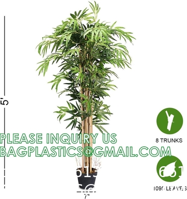 Artificial Bamboo Tree Set of 2, Fake Greenery Plants in Pots for Indoor Outdoor, Beautiful Faux Tree with Leaves