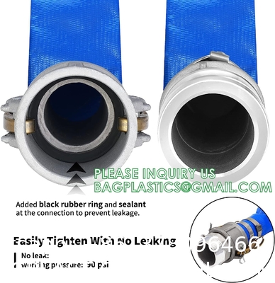PVC Lay Flat Pump Discharge Hose With Aluminum Camlock C & E Fittings, Cam Lock Fitting Type F included, Heavy Duty