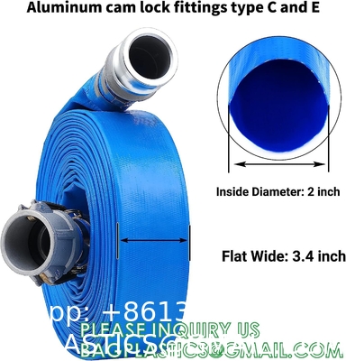 PVC Lay Flat Pump Discharge Hose With Aluminum Camlock C & E Fittings, Cam Lock Fitting Type F included, Heavy Duty