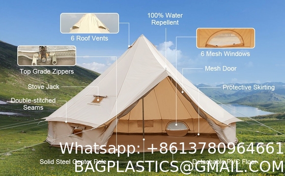 Outdoor Camping Retro Tent, Luxury Glamping Tent Waterproof Canvas Tents for Family Camping Outdoor Hunting Party