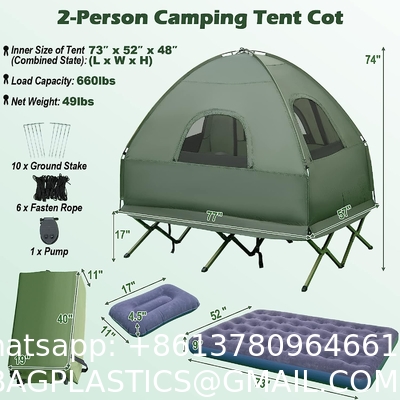 Camping Tent Cot, Folding Tent Combo Air Mattress & Sleeping Bag, Off-Ground Tent Shelter with Carry Bag for Hiking