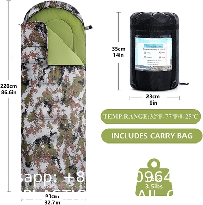 Camouflage Camping Sleeping Bag, Adults & Kids Seasons Warm Cold Weather Hiking Camping Indoor Outdoor Use
