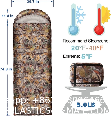 Camouflage Camping Sleeping Bag, Adults & Kids Seasons Warm Cold Weather Hiking Camping Indoor Outdoor Use