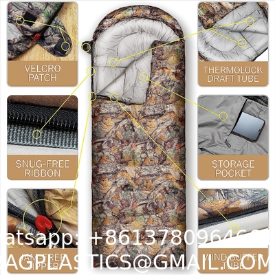 Camouflage Camping Sleeping Bag, Adults & Kids Seasons Warm Cold Weather Hiking Camping Indoor Outdoor Use