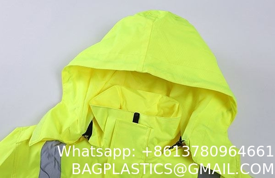 Reflective Raincoat, Classic Raincoat Waterproof Hi Vis Reflective Long Rain Jacket ANSI Class 3 Yellow, 4X-Large