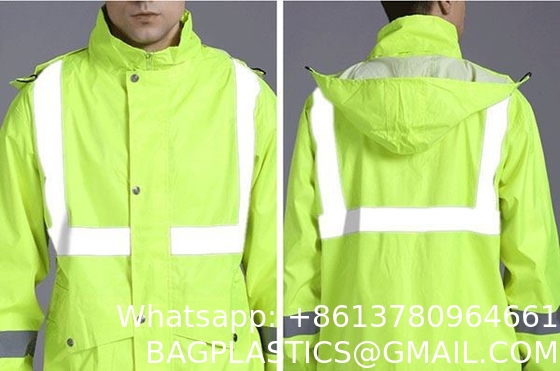 Reflective Raincoat, Classic Raincoat Waterproof Hi Vis Reflective Long Rain Jacket ANSI Class 3 Yellow, 4X-Large