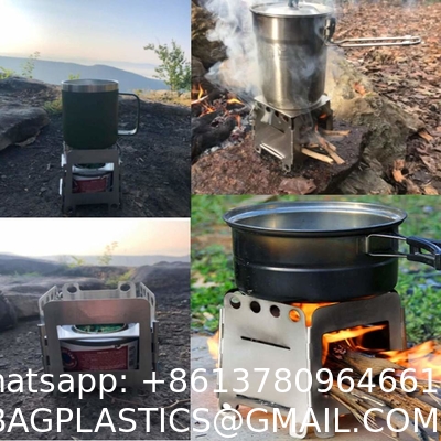 Picnic BBQ Cooker Portable Folding Stainless Steel Backpacking Stove Wood Burning Camp Stoves