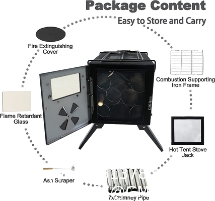 Camping Firewood Stove, Cast Iron Outdoor Wood Burning Stove Portable Detachable Camp Stoves, Accessories Outdoor