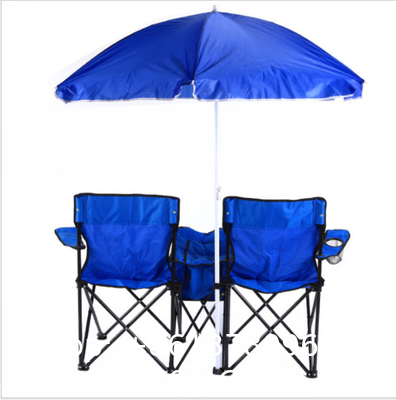 Blue Fabric Folding Double Two Seats Camping Beach Chair With Umbrella Chair Folding Camping Chair