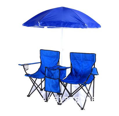 Blue Fabric Folding Double Two Seats Camping Beach Chair With Umbrella Chair Folding Camping Chair