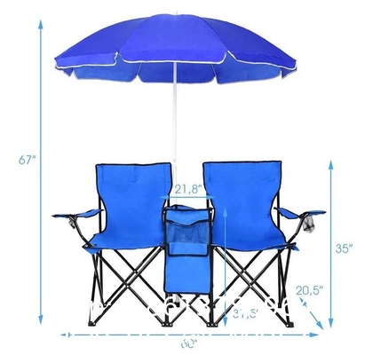 Blue Fabric Folding Double Two Seats Camping Beach Chair With Umbrella Chair Folding Camping Chair