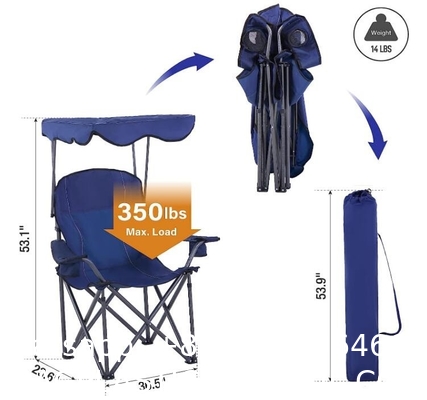 Oversized Camping Chair with Shade Canopy, Folding Lawn Chairs Cup Holders, Camping Lounge Chair for Hiking Travel