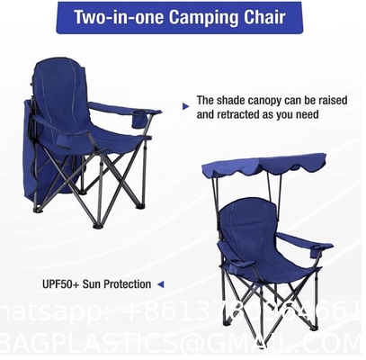 Oversized Camping Chair with Shade Canopy, Folding Lawn Chairs Cup Holders, Camping Lounge Chair for Hiking Travel