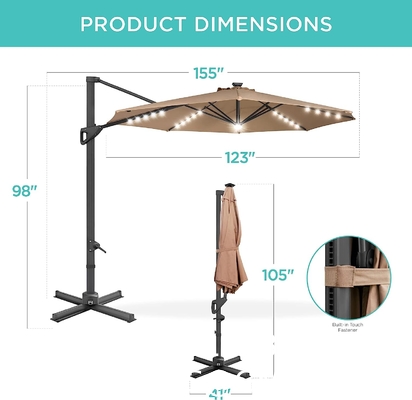 Canopy, Cantilever Umbrella Hanging Umbrellas, Fade Resistance & Water-repellent UV Protection Solution-dyed Fabric
