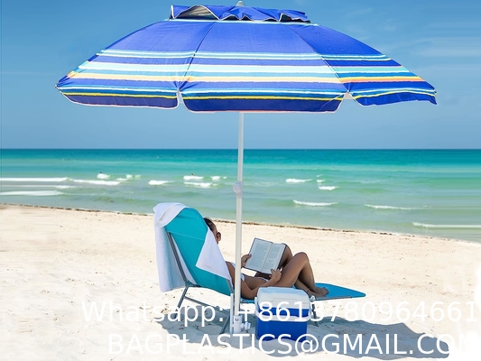 Heavy Duty High Wind Beach Umbrella Parasols Sand Anchor & Tilt Sun Shelter, UV 50+ Protection Outdoor Sunshade