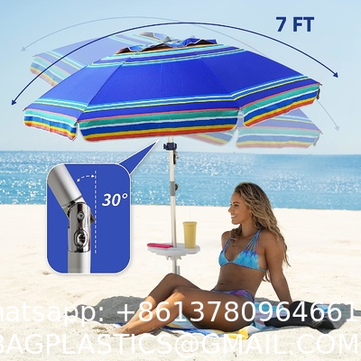 Heavy Duty High Wind Beach Umbrella Parasols Sand Anchor & Tilt Sun Shelter, UV 50+ Protection Outdoor Sunshade