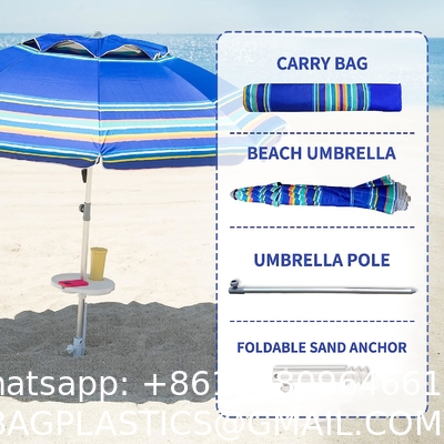 Heavy Duty High Wind Beach Umbrella Parasols Sand Anchor & Tilt Sun Shelter, UV 50+ Protection Outdoor Sunshade