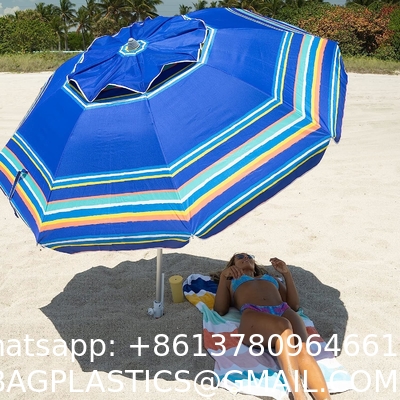 Heavy Duty High Wind Beach Umbrella Parasols Sand Anchor & Tilt Sun Shelter, UV 50+ Protection Outdoor Sunshade