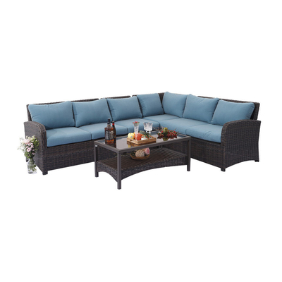 Patio Furniture Set Outdoor Sectional Sofa Conversation Set All Weather Wicker Rattan Couch Dining Table & Chair