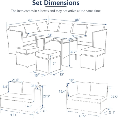 Patio Furniture Set Outdoor Sectional Sofa Conversation Set All Weather Wicker Rattan Couch Dining Table & Chair