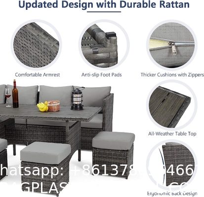 Patio Furniture Set Outdoor Sectional Sofa Conversation Set All Weather Wicker Rattan Couch Dining Table & Chair