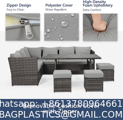 Patio Furniture Set Outdoor Sectional Sofa Conversation Set All Weather Wicker Rattan Couch Dining Table & Chair