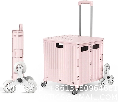 Foldable Cart With Stair Climbing Wheels, Collapsible Rolling Crate Telescoping Handle, Handcart For Grocery Book