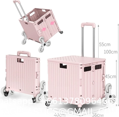 Foldable Cart With Stair Climbing Wheels, Collapsible Rolling Crate Telescoping Handle, Handcart For Grocery Book