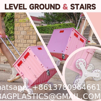 Foldable Cart With Stair Climbing Wheels, Collapsible Rolling Crate Telescoping Handle, Handcart For Grocery Book
