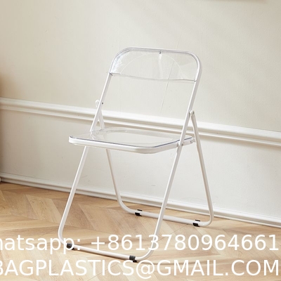 Modern Acrylic Stackable, Plastic Folding Dining Room Armless Home Comfortable Event Chair, Clear, Transparent