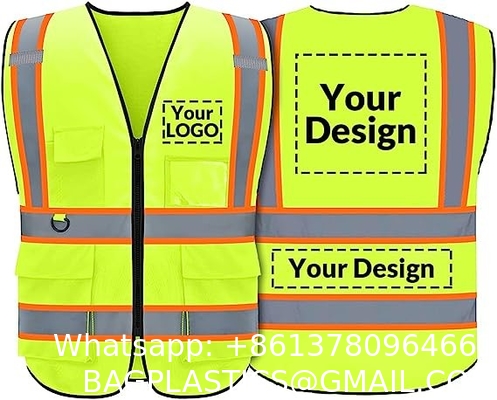 Custom Safety Vest with Logo,Custom Your Logo in High Visibility Reflective Vest Work Wear with Zipper & 5 Pocket