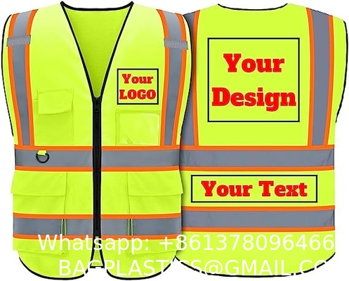 Custom Safety Vest with Logo,Custom Your Logo in High Visibility Reflective Vest Work Wear with Zipper & 5 Pocket