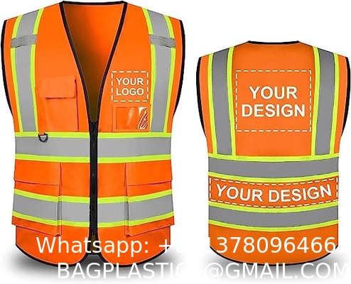 Custom Safety Vest with Logo,Custom Your Logo in High Visibility Reflective Vest Work Wear with Zipper & 5 Pocket