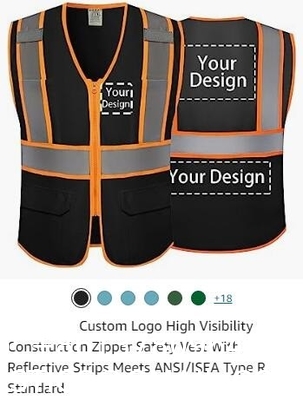 Custom Safety Vest with Logo,Custom Your Logo in High Visibility Reflective Vest Work Wear with Zipper & 5 Pocket