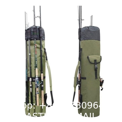 Durable Canvas Fishing Rod & Reel Organizer Bag Travel Carry Case Bag- Holds 5 Poles & Tackle