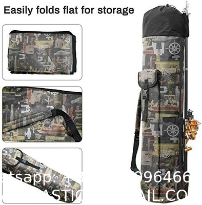 Durable Canvas Fishing Rod & Reel Organizer Bag Travel Carry Case Bag- Holds 5 Poles & Tackle