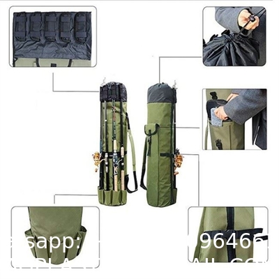 Durable Canvas Fishing Rod & Reel Organizer Bag Travel Carry Case Bag- Holds 5 Poles & Tackle