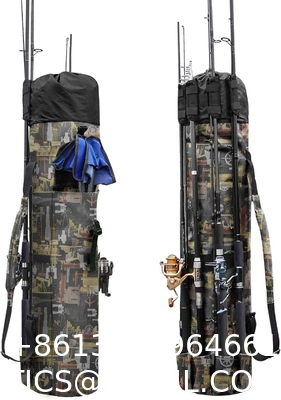 Durable Canvas Fishing Rod & Reel Organizer Bag Travel Carry Case Bag- Holds 5 Poles & Tackle