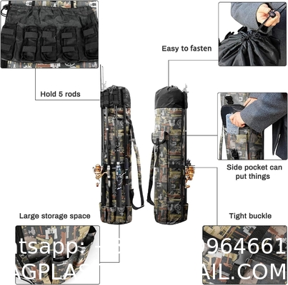 Durable Canvas Fishing Rod & Reel Organizer Bag Travel Carry Case Bag- Holds 5 Poles & Tackle
