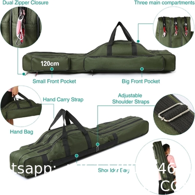 Fishing Rod Case Three Layers Fishing Rod Bag Oxford Folding Fishing Pole Bag Outdoor Waterproof Tackle Storage