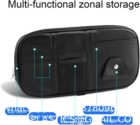 Car Sun Visor Organizer, Sunglass Holder and Storage Pocket, Card Cash Pouch with Multi-Pocket Net Zipper, Case Bag