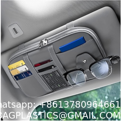 Car Sun Visor Organizer, Sunglass Holder and Storage Pocket, Card Cash Pouch with Multi-Pocket Net Zipper, Case Bag