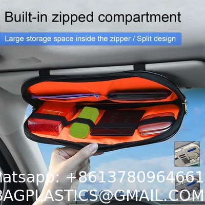 Car Sun Visor Organizer, Sunglass Holder and Storage Pocket, Card Cash Pouch with Multi-Pocket Net Zipper, Case Bag