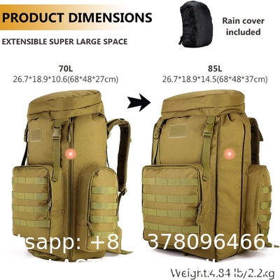 Tactical Military Army Backpack, Tactical Hiking Daypack 70-85L Military MOLLE Assault Backpack Army Traveling Campi