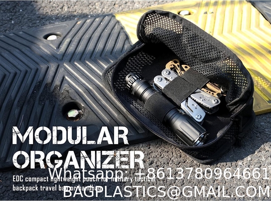 Tactical Mesh Zipper Pouch, Modular Insert Panel Organizer EDC Utility Storage Pocket with Hook-N-Loop Fasteners
