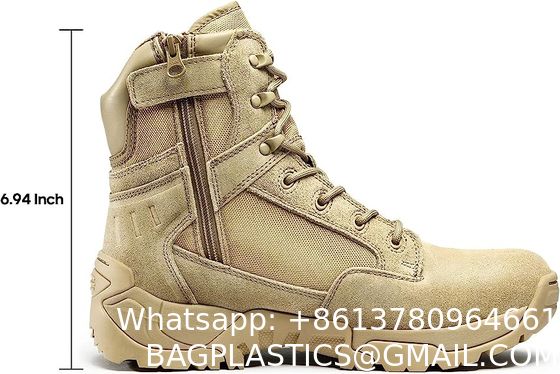 Camouflage ornaments Boots, Men'S ornaments Tactical Work Boots Side Zipper Leather Motorcycle Combat Boots (6-8 Inches)