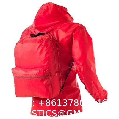 Rain Jacket Backpack Promotional 190t Polyester With Custom Logo Packable Jacket Backpack