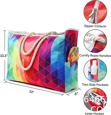 Beach Bag for Women - Large Beach Tote Bag, Waterproof Sandproof Beach Bag with Zipper, Large Swim Pool Beach Tote
