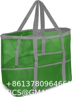 Mesh Beach Bag, Extra Large Beach Bags with 9 Pockets & Zipper Waterproof Lightweight Beach Tote for Beach/Pool Trip